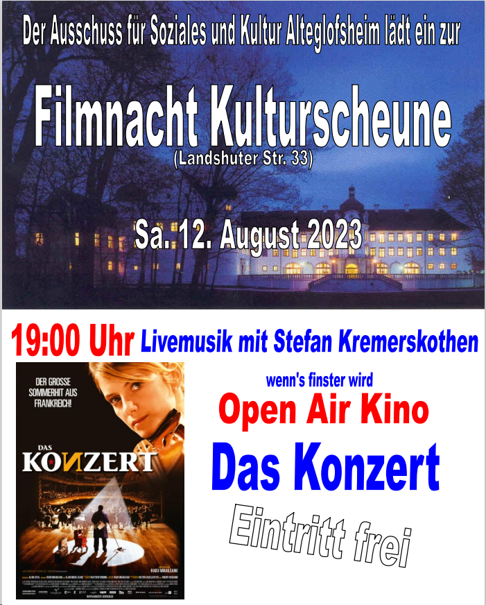 Filmnacht am Samstag 12.08.2023 in der Kulturscheune Landshuter Str. 3